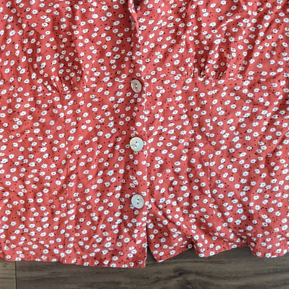 Rails - Amelia Blouse Tie Sleeves Button-Up | Size Small | Carmine Daisy Red - Picture 12 of 14